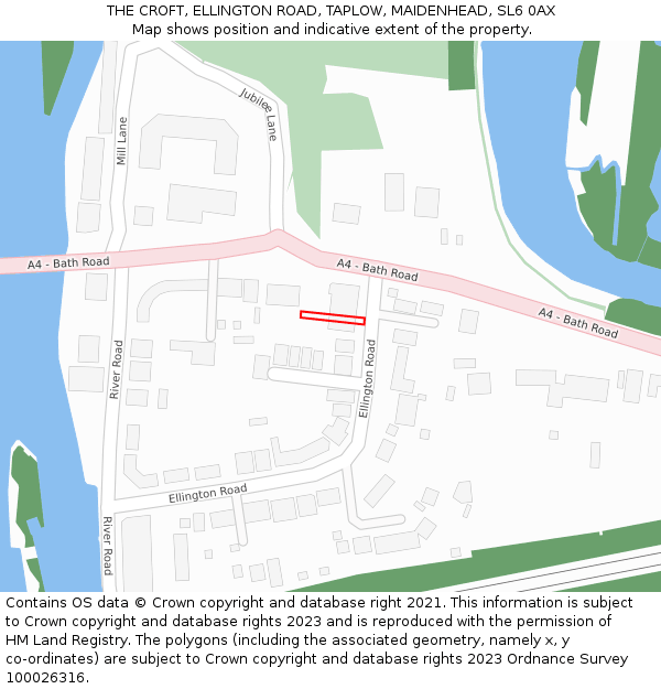 THE CROFT, ELLINGTON ROAD, TAPLOW, MAIDENHEAD, SL6 0AX: Location map and indicative extent of plot