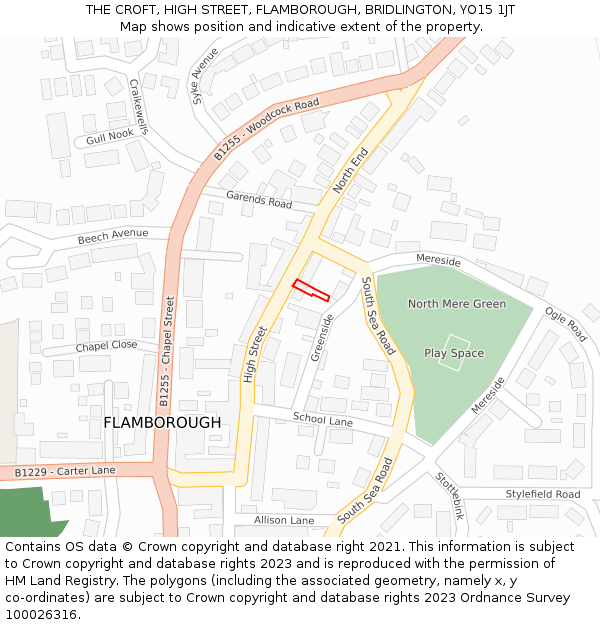THE CROFT, HIGH STREET, FLAMBOROUGH, BRIDLINGTON, YO15 1JT: Location map and indicative extent of plot