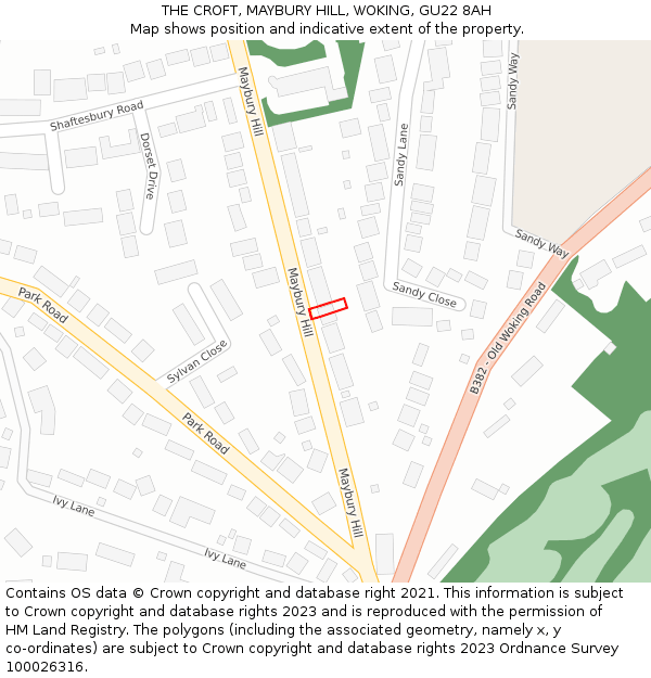 THE CROFT, MAYBURY HILL, WOKING, GU22 8AH: Location map and indicative extent of plot