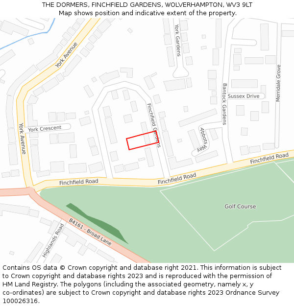 THE DORMERS, FINCHFIELD GARDENS, WOLVERHAMPTON, WV3 9LT: Location map and indicative extent of plot
