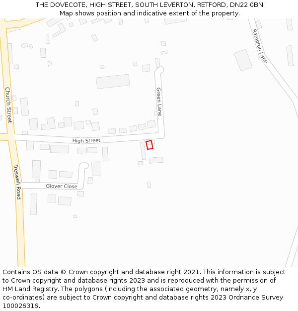 THE DOVECOTE, HIGH STREET, SOUTH LEVERTON, RETFORD, DN22 0BN: Location map and indicative extent of plot