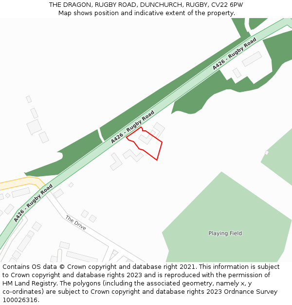 THE DRAGON, RUGBY ROAD, DUNCHURCH, RUGBY, CV22 6PW: Location map and indicative extent of plot