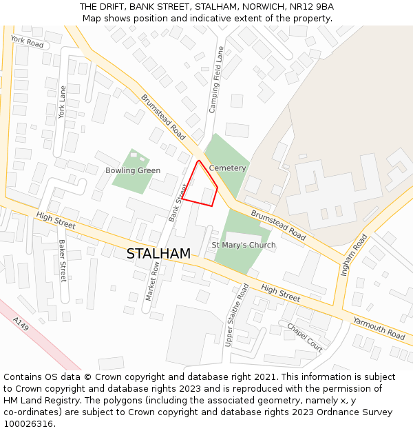 THE DRIFT, BANK STREET, STALHAM, NORWICH, NR12 9BA: Location map and indicative extent of plot