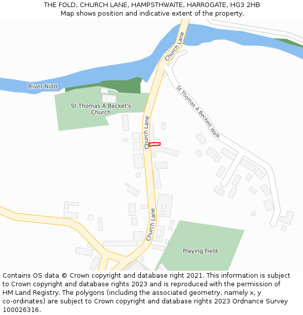 THE FOLD, CHURCH LANE, HAMPSTHWAITE, HARROGATE, HG3 2HB: Location map and indicative extent of plot