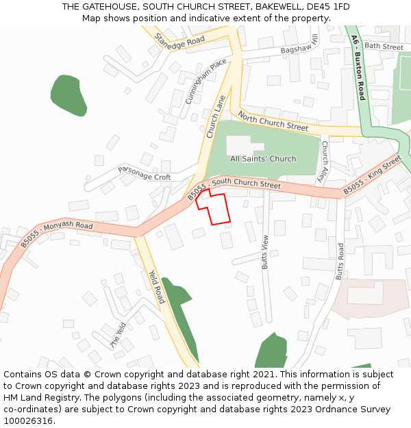 THE GATEHOUSE, SOUTH CHURCH STREET, BAKEWELL, DE45 1FD: Location map and indicative extent of plot