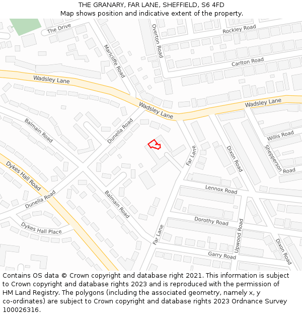 THE GRANARY, FAR LANE, SHEFFIELD, S6 4FD: Location map and indicative extent of plot