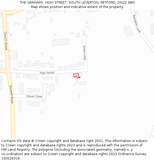 THE GRANARY, HIGH STREET, SOUTH LEVERTON, RETFORD, DN22 0BN: Location map and indicative extent of plot