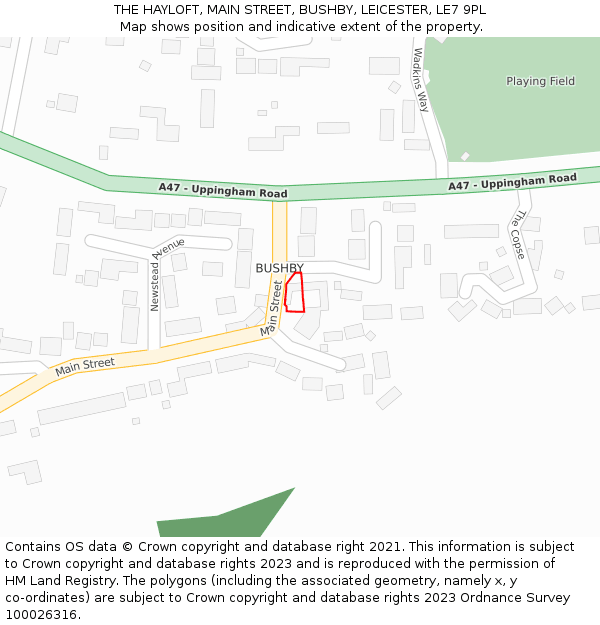 THE HAYLOFT, MAIN STREET, BUSHBY, LEICESTER, LE7 9PL: Location map and indicative extent of plot