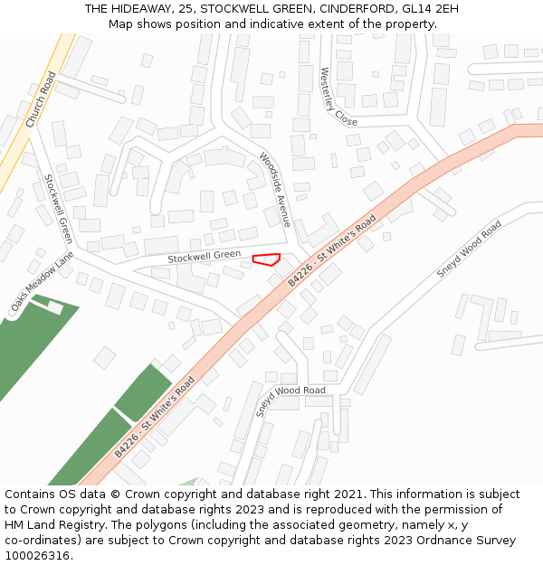 THE HIDEAWAY, 25, STOCKWELL GREEN, CINDERFORD, GL14 2EH: Location map and indicative extent of plot