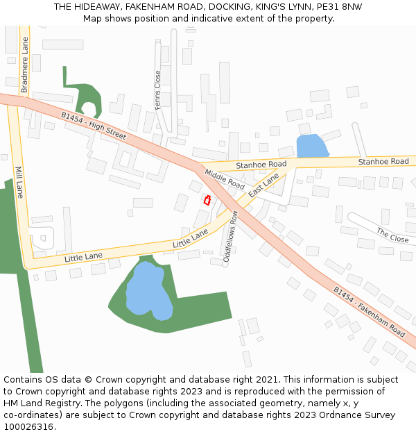 THE HIDEAWAY, FAKENHAM ROAD, DOCKING, KING'S LYNN, PE31 8NW: Location map and indicative extent of plot
