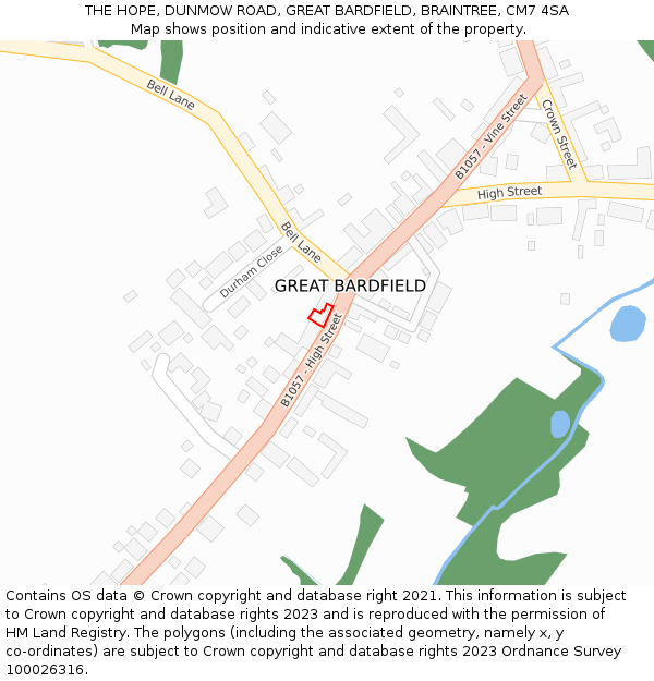 THE HOPE, DUNMOW ROAD, GREAT BARDFIELD, BRAINTREE, CM7 4SA: Location map and indicative extent of plot
