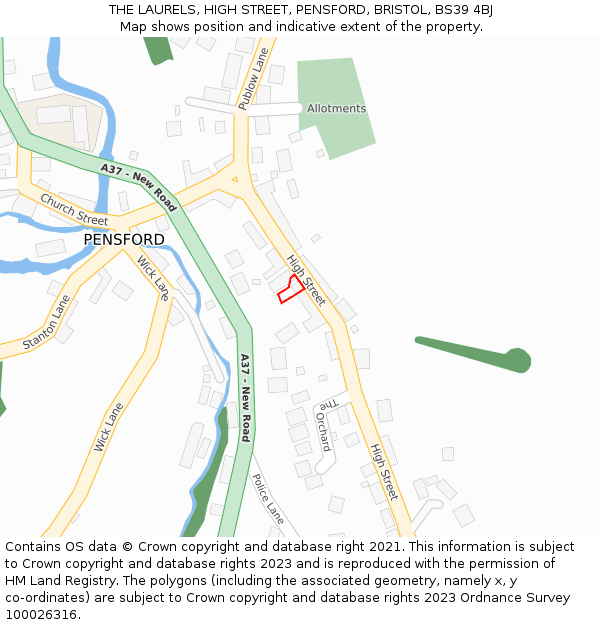 THE LAURELS, HIGH STREET, PENSFORD, BRISTOL, BS39 4BJ: Location map and indicative extent of plot