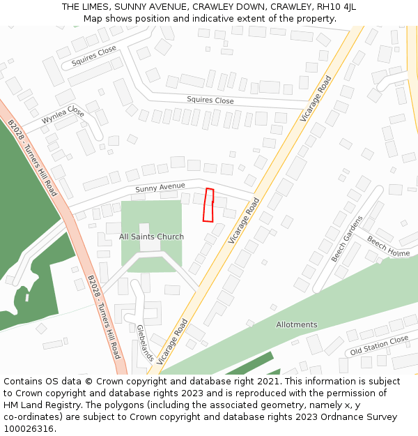 THE LIMES, SUNNY AVENUE, CRAWLEY DOWN, CRAWLEY, RH10 4JL: Location map and indicative extent of plot