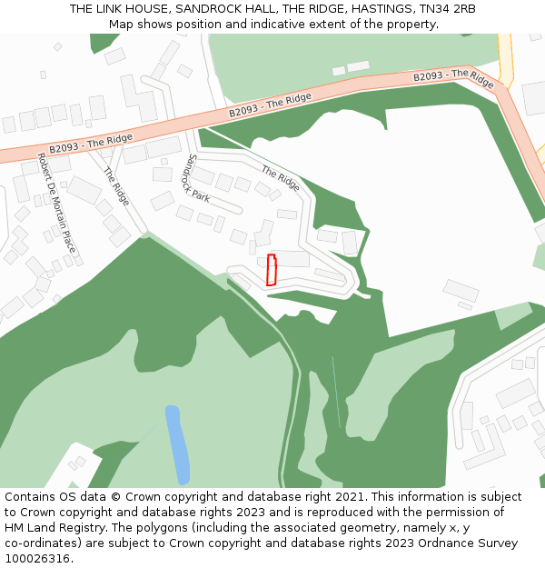 THE LINK HOUSE, SANDROCK HALL, THE RIDGE, HASTINGS, TN34 2RB: Location map and indicative extent of plot