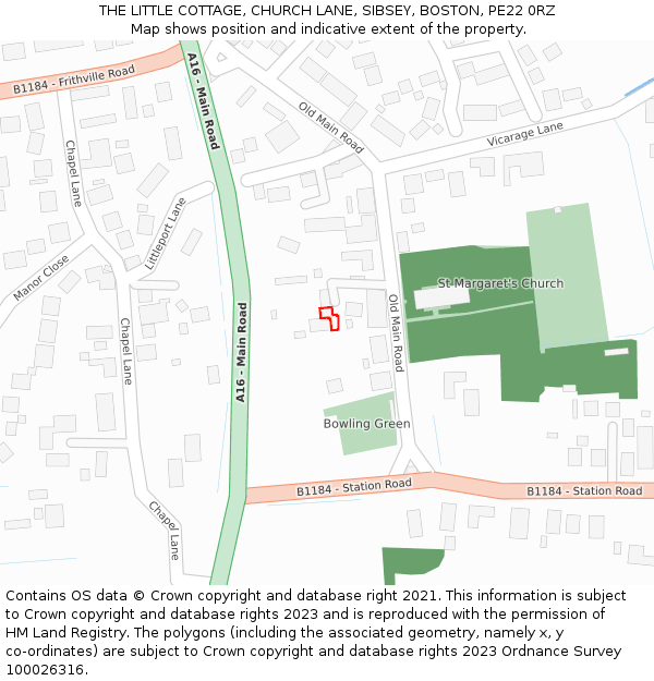 THE LITTLE COTTAGE, CHURCH LANE, SIBSEY, BOSTON, PE22 0RZ: Location map and indicative extent of plot