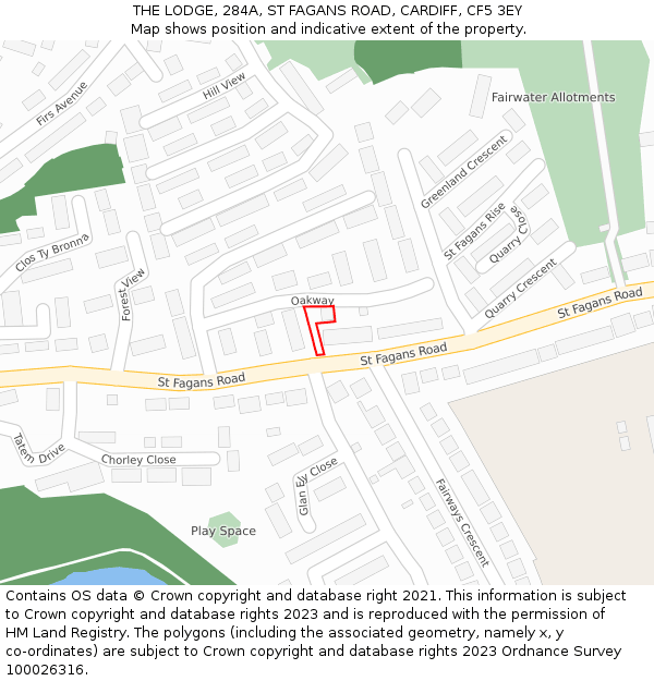 THE LODGE, 284A, ST FAGANS ROAD, CARDIFF, CF5 3EY: Location map and indicative extent of plot