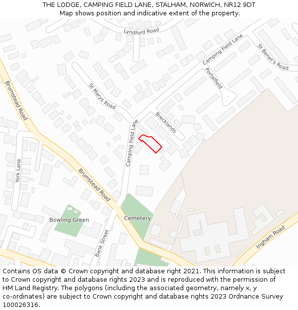 THE LODGE, CAMPING FIELD LANE, STALHAM, NORWICH, NR12 9DT: Location map and indicative extent of plot