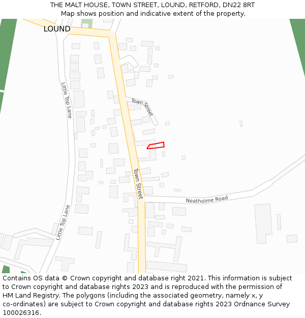 THE MALT HOUSE, TOWN STREET, LOUND, RETFORD, DN22 8RT: Location map and indicative extent of plot