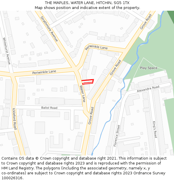 THE MAPLES, WATER LANE, HITCHIN, SG5 1TX: Location map and indicative extent of plot