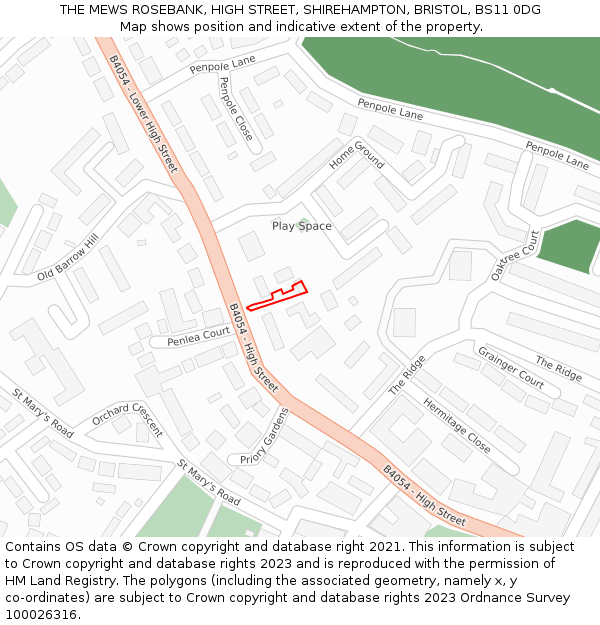 THE MEWS ROSEBANK, HIGH STREET, SHIREHAMPTON, BRISTOL, BS11 0DG: Location map and indicative extent of plot