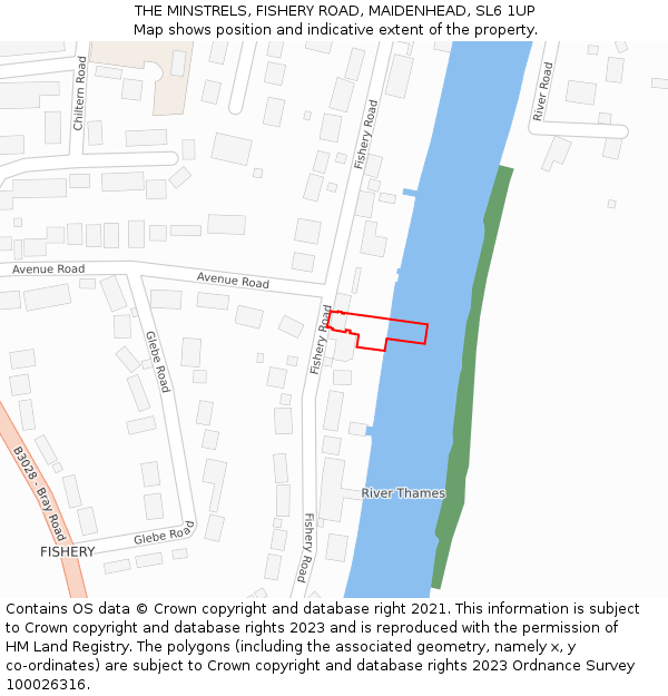 THE MINSTRELS, FISHERY ROAD, MAIDENHEAD, SL6 1UP: Location map and indicative extent of plot