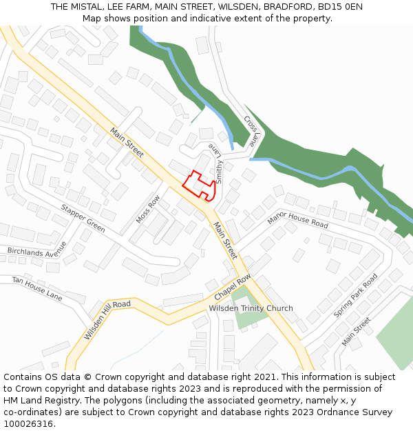 THE MISTAL, LEE FARM, MAIN STREET, WILSDEN, BRADFORD, BD15 0EN: Location map and indicative extent of plot