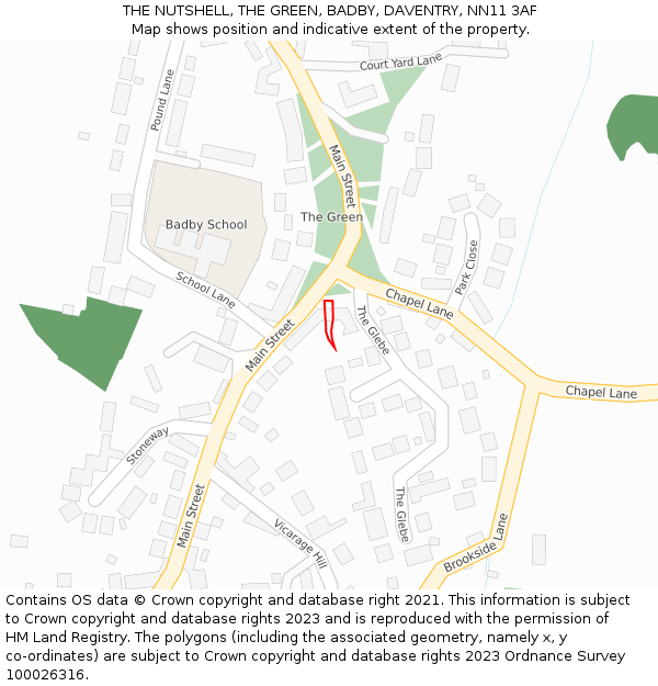 THE NUTSHELL, THE GREEN, BADBY, DAVENTRY, NN11 3AF: Location map and indicative extent of plot