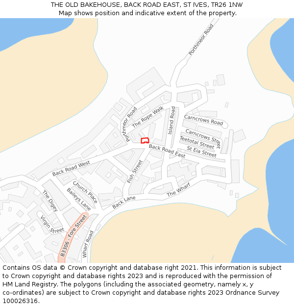 THE OLD BAKEHOUSE, BACK ROAD EAST, ST IVES, TR26 1NW: Location map and indicative extent of plot