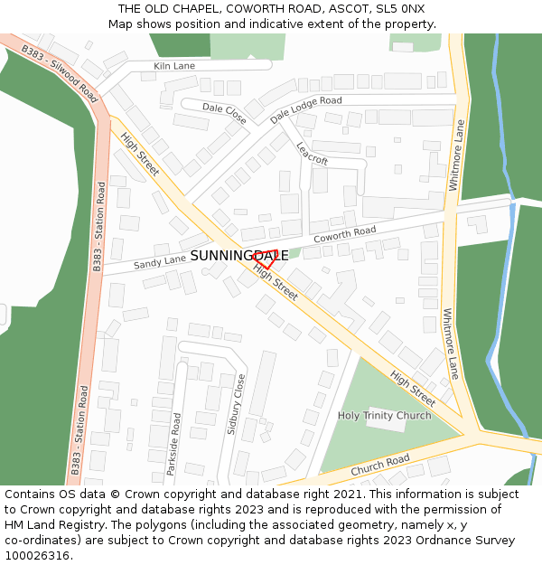 THE OLD CHAPEL, COWORTH ROAD, ASCOT, SL5 0NX: Location map and indicative extent of plot