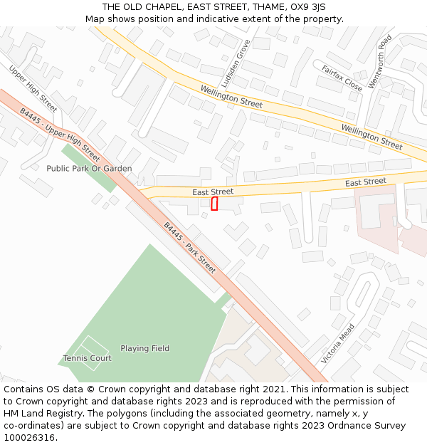 THE OLD CHAPEL, EAST STREET, THAME, OX9 3JS: Location map and indicative extent of plot