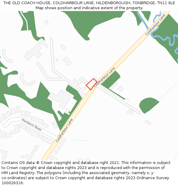 THE OLD COACH HOUSE, COLDHARBOUR LANE, HILDENBOROUGH, TONBRIDGE, TN11 9LE: Location map and indicative extent of plot