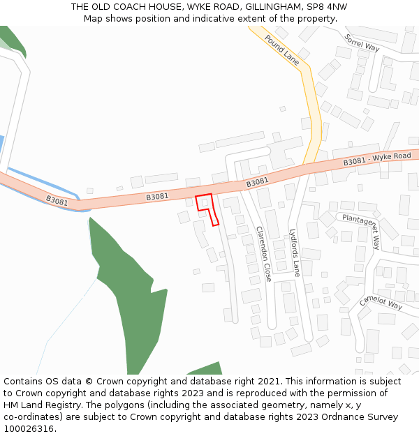 THE OLD COACH HOUSE, WYKE ROAD, GILLINGHAM, SP8 4NW: Location map and indicative extent of plot