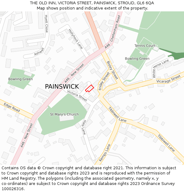 THE OLD INN, VICTORIA STREET, PAINSWICK, STROUD, GL6 6QA: Location map and indicative extent of plot