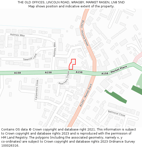 THE OLD OFFICES, LINCOLN ROAD, WRAGBY, MARKET RASEN, LN8 5ND: Location map and indicative extent of plot