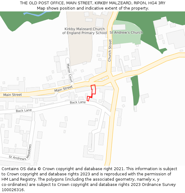 THE OLD POST OFFICE, MAIN STREET, KIRKBY MALZEARD, RIPON, HG4 3RY: Location map and indicative extent of plot
