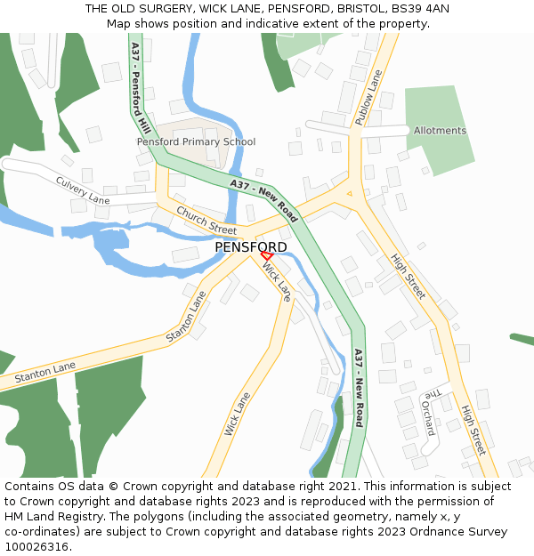 THE OLD SURGERY, WICK LANE, PENSFORD, BRISTOL, BS39 4AN: Location map and indicative extent of plot