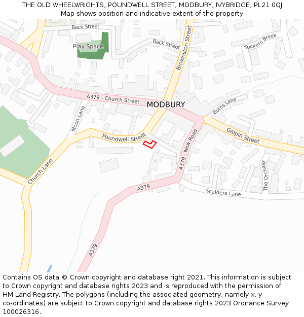 THE OLD WHEELWRIGHTS, POUNDWELL STREET, MODBURY, IVYBRIDGE, PL21 0QJ: Location map and indicative extent of plot