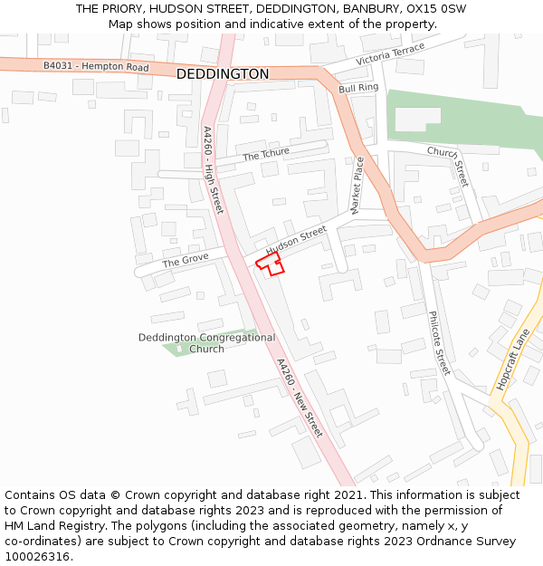 THE PRIORY, HUDSON STREET, DEDDINGTON, BANBURY, OX15 0SW: Location map and indicative extent of plot