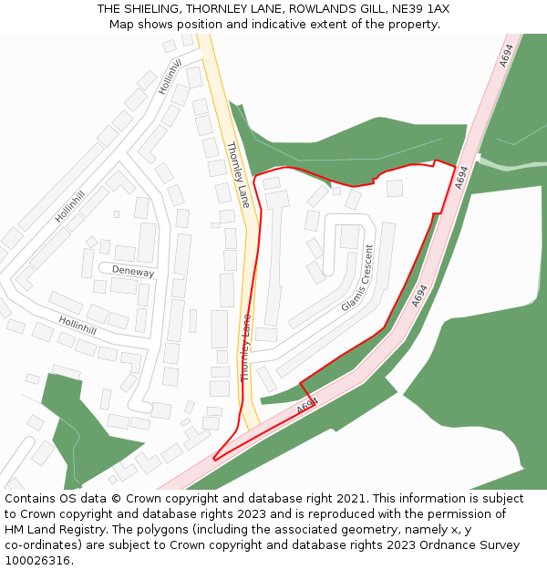 THE SHIELING, THORNLEY LANE, ROWLANDS GILL, NE39 1AX: Location map and indicative extent of plot