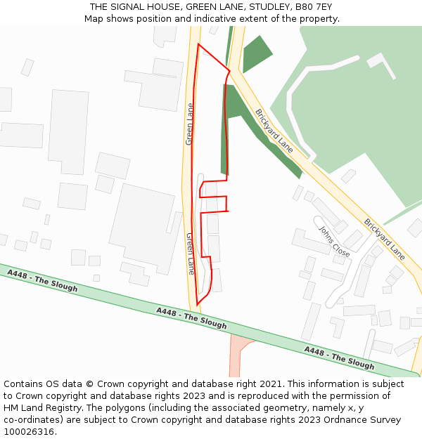 THE SIGNAL HOUSE, GREEN LANE, STUDLEY, B80 7EY: Location map and indicative extent of plot