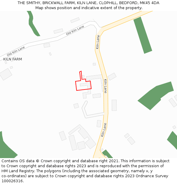 THE SMITHY, BRICKWALL FARM, KILN LANE, CLOPHILL, BEDFORD, MK45 4DA: Location map and indicative extent of plot
