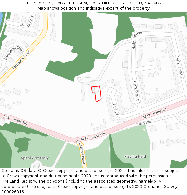 THE STABLES, HADY HILL FARM, HADY HILL, CHESTERFIELD, S41 0DZ: Location map and indicative extent of plot
