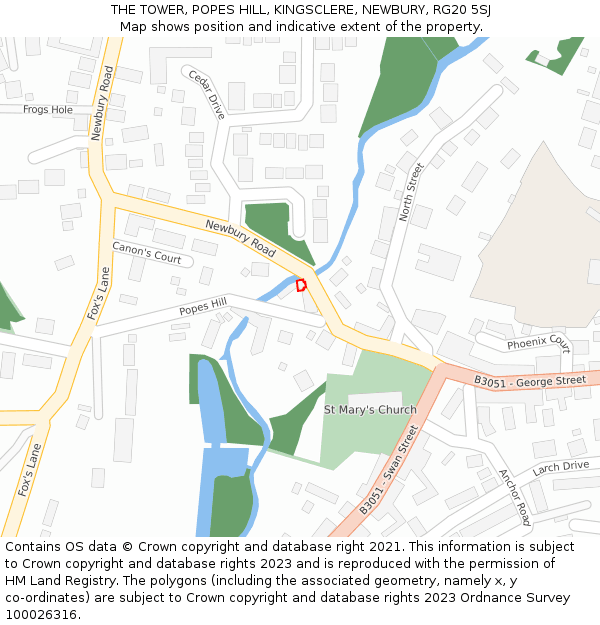 THE TOWER, POPES HILL, KINGSCLERE, NEWBURY, RG20 5SJ: Location map and indicative extent of plot