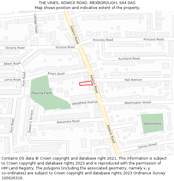 THE VINES, ADWICK ROAD, MEXBOROUGH, S64 0AG: Location map and indicative extent of plot