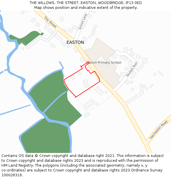 THE WILLOWS, THE STREET, EASTON, WOODBRIDGE, IP13 0ED: Location map and indicative extent of plot