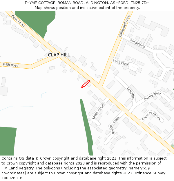 THYME COTTAGE, ROMAN ROAD, ALDINGTON, ASHFORD, TN25 7DH: Location map and indicative extent of plot