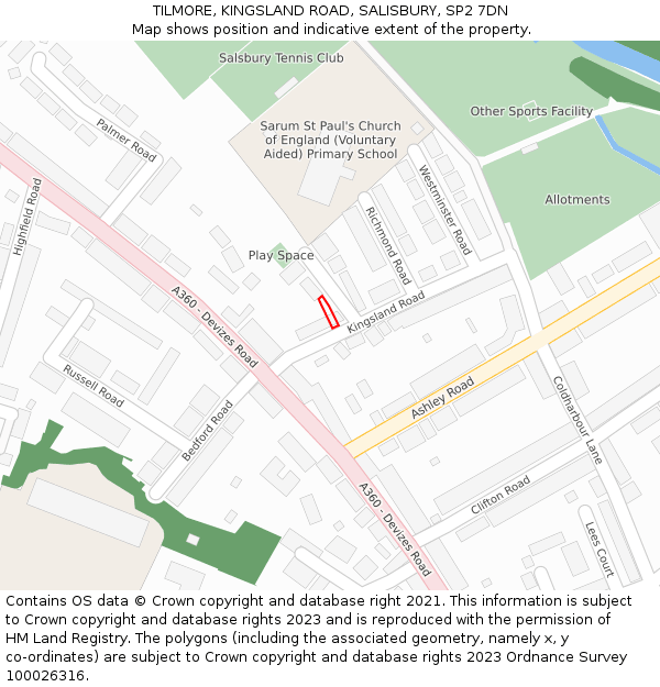 TILMORE, KINGSLAND ROAD, SALISBURY, SP2 7DN: Location map and indicative extent of plot
