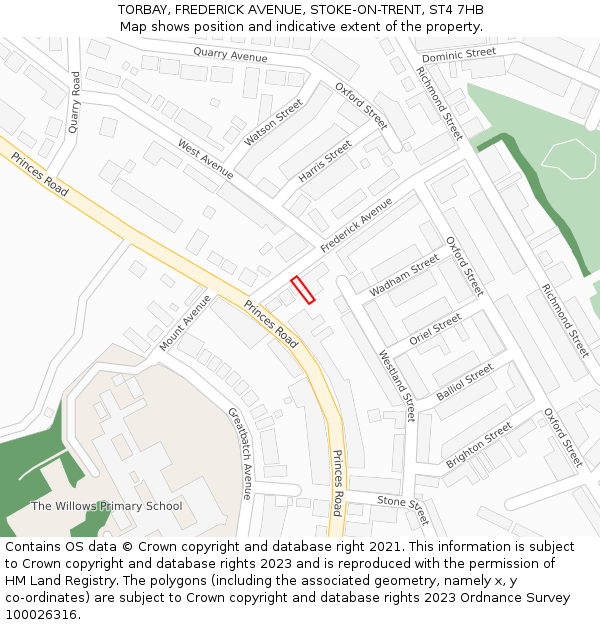 TORBAY, FREDERICK AVENUE, STOKE-ON-TRENT, ST4 7HB: Location map and indicative extent of plot