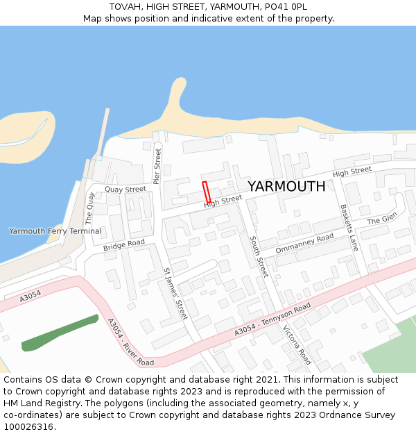 TOVAH, HIGH STREET, YARMOUTH, PO41 0PL: Location map and indicative extent of plot