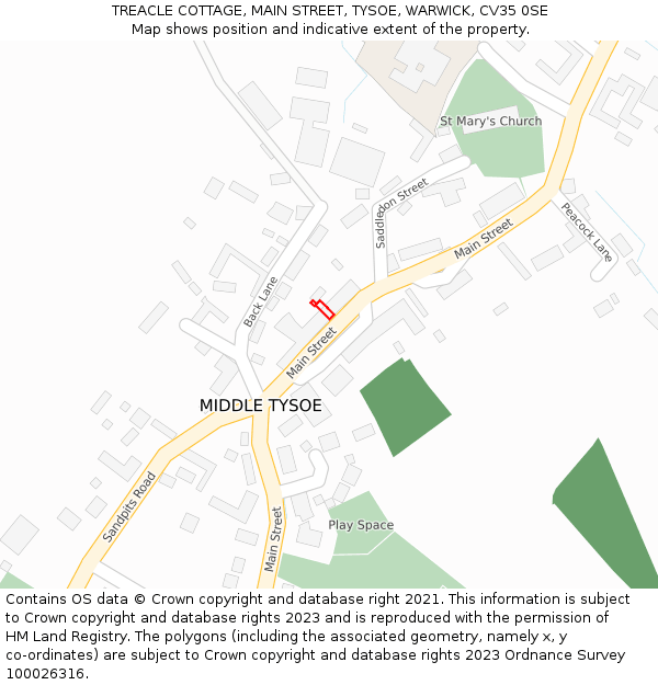 TREACLE COTTAGE, MAIN STREET, TYSOE, WARWICK, CV35 0SE: Location map and indicative extent of plot